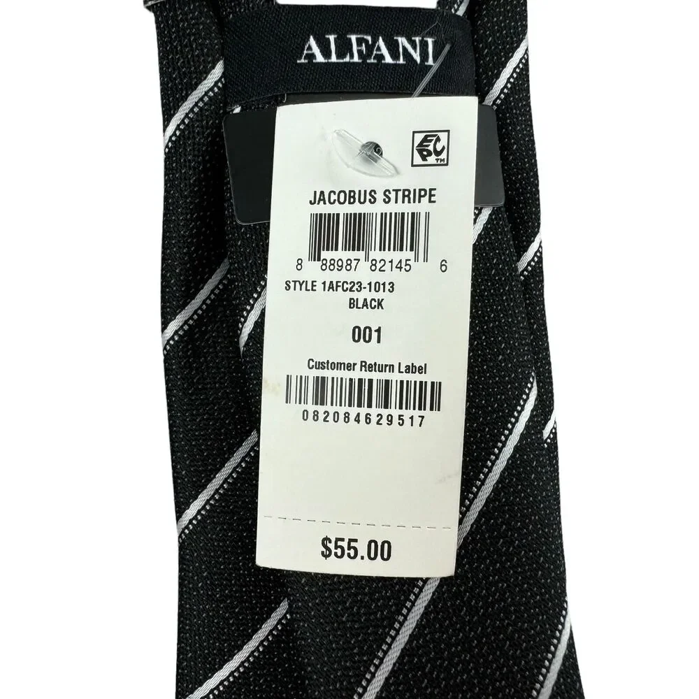 Alfani Mens Jacobus Stripe Slim Neck Tie Black 2.75